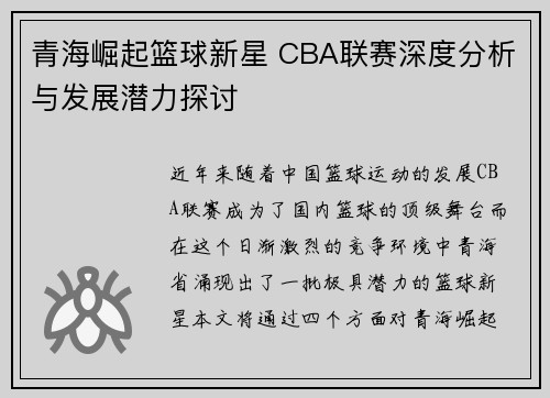 青海崛起篮球新星 CBA联赛深度分析与发展潜力探讨